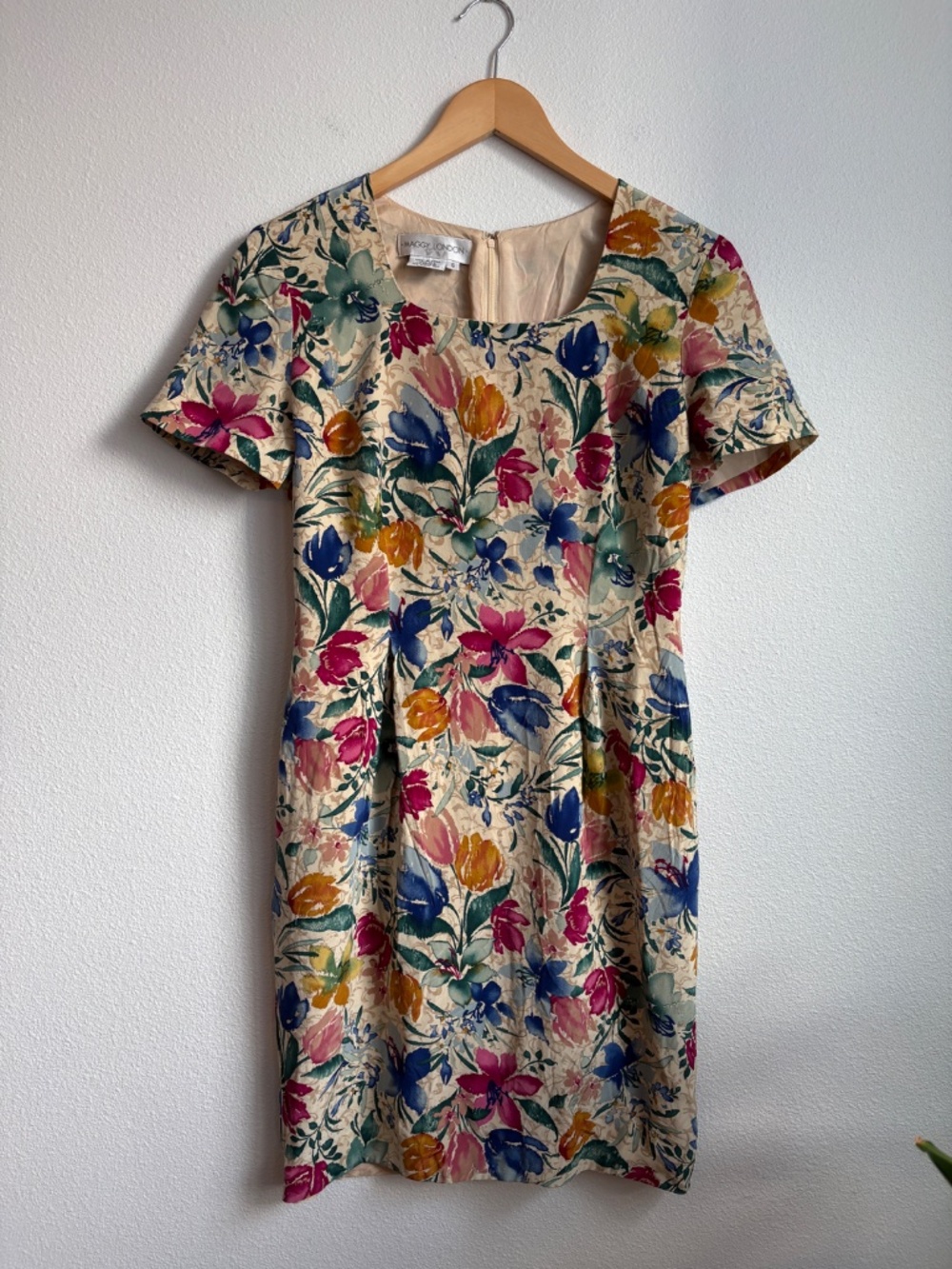 Maggy London Vintage 100% Silk Floral Sheath Dress Multi-Color Size 6